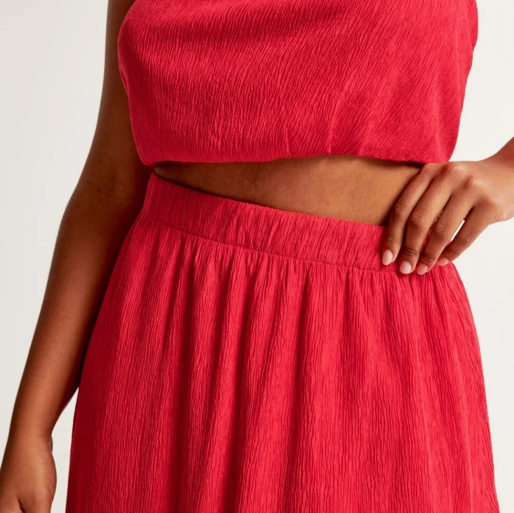 Abercrombie & Fitch red orange one shoulder crop top and skirt set